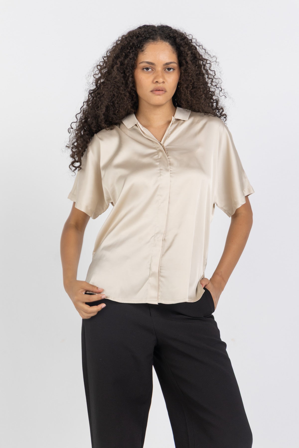 Image of Beige Shine On Satin Blouse